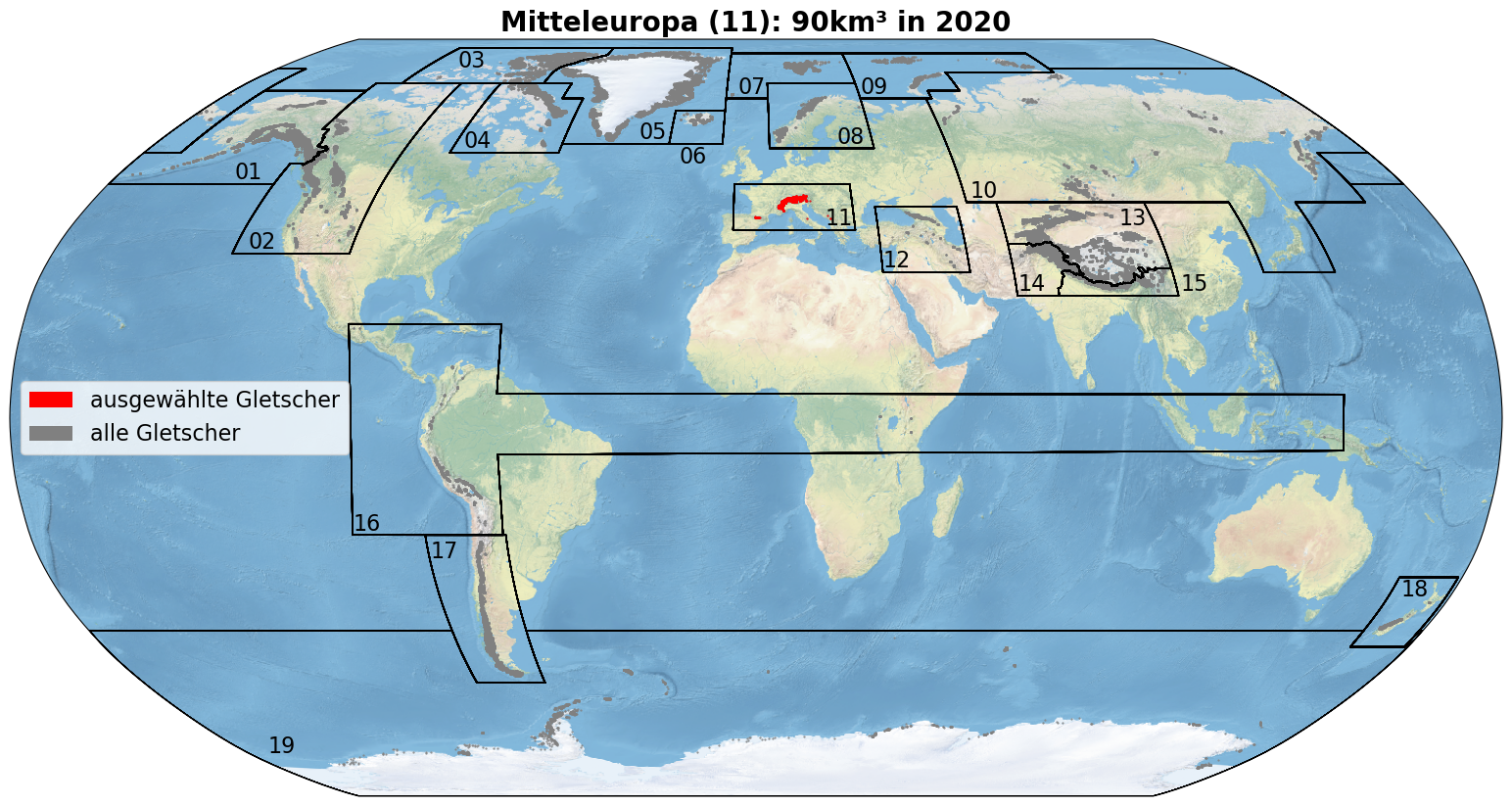 Karte der ausgewählten Gletscher